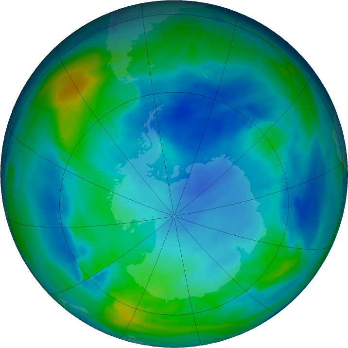 Antarctic ozone map for 01 June 2023